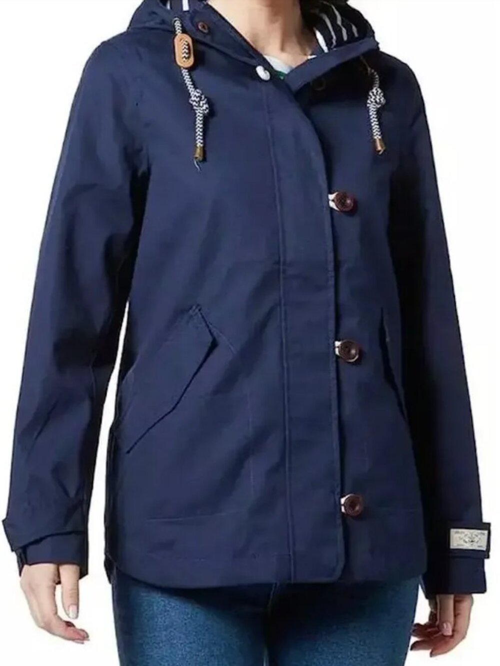 Joules Women's Right As Rain Coast Hooded Waterproof Rain Coat Navy Size 6
